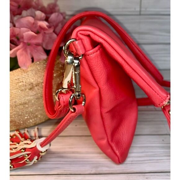 Charming Charlie Dark Coral Convertible Clutch To Shoulder Bag to Crossbody Hand - Picture 4 of 12